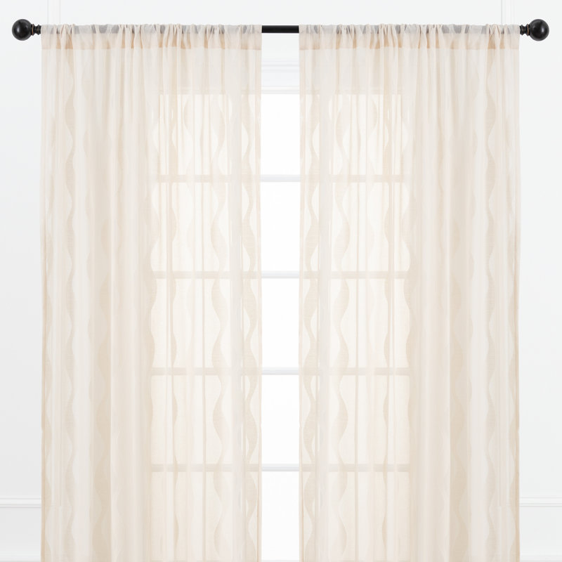 Rideau semi-transparent rayé Maizee, Beige, L 52 po x L 108 po