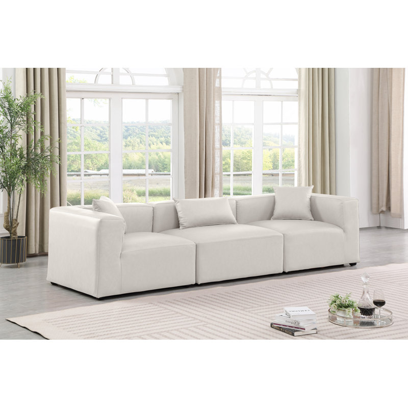 Canapé modulaire en similicuir 3 pièces Houswerth, Cuir crème végétalien