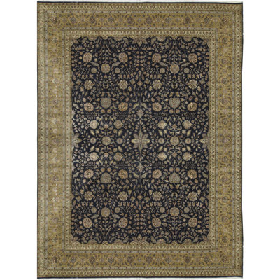 Tapis noir et doré de haute qualité noué à la main