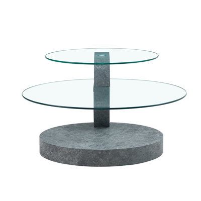 Varese Modern Round Nesting Coffee Table with Diamond-Cut Edges Glass Top