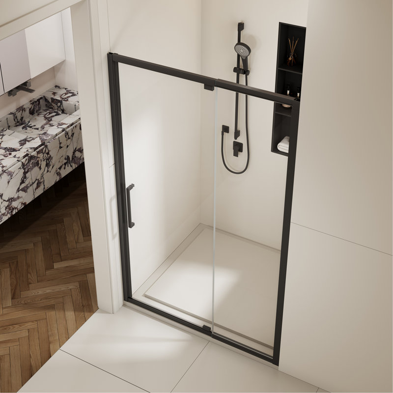 44-48" W X 72" H Scalable Adjustable Frame Shower Door With 1/4"(6Mm) Clear SGCC Tempered Glass,Transparent Safety Film For Glass,Aluminium Alloy,Reversible Installation