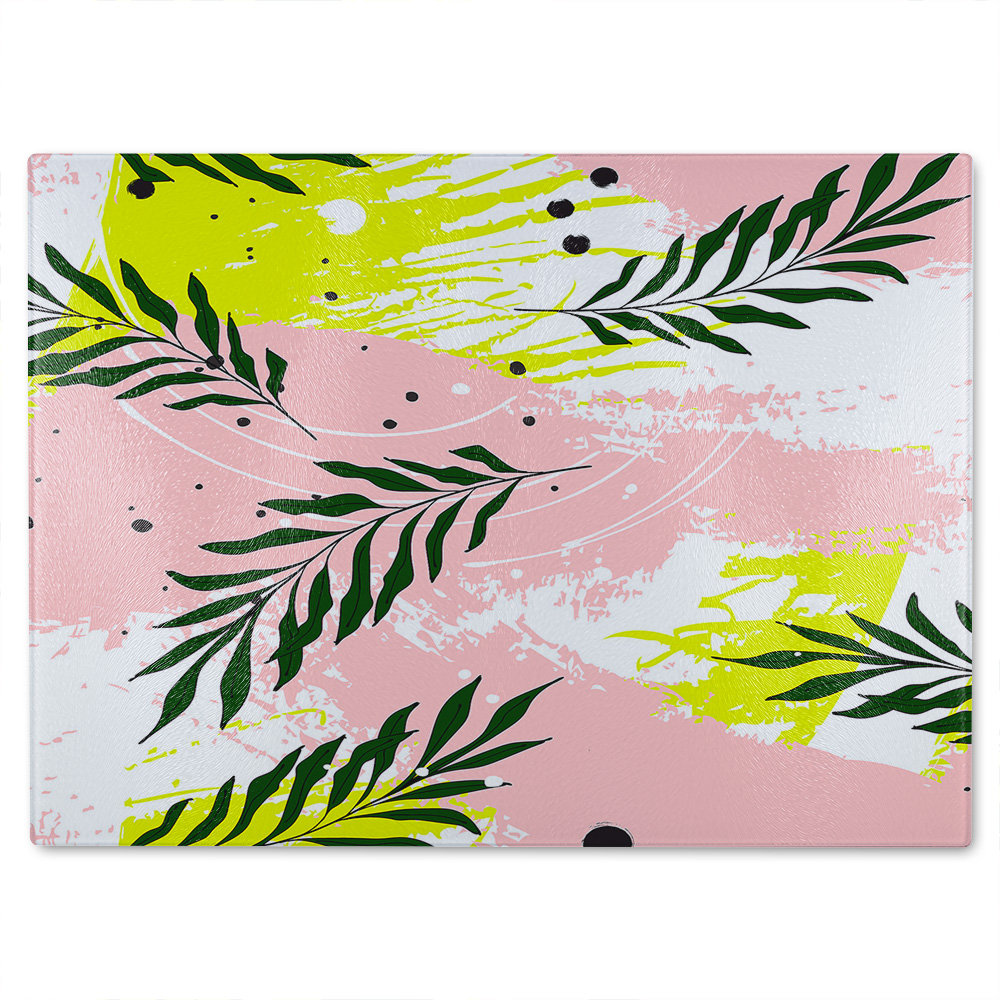 Leaves On Brush Strokes Glass Chopping Board