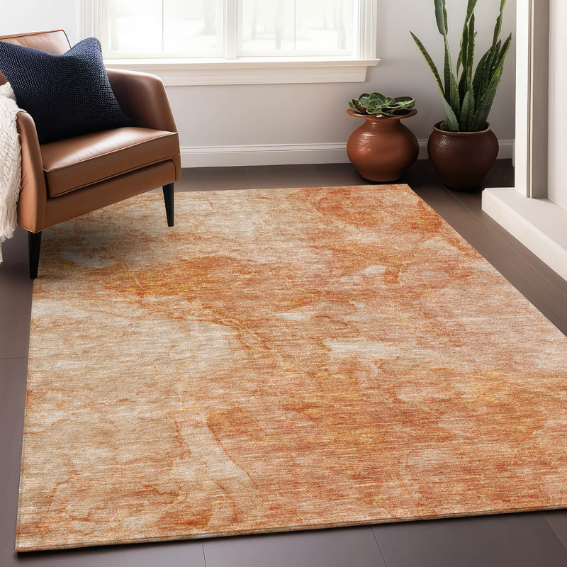 Premium Machine Washable Prisco Salmon Rug, Rectangle 5' x 7'6"