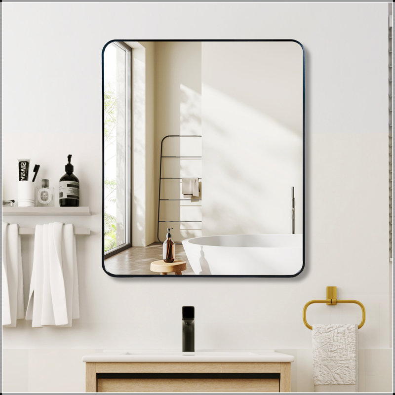 Miroir mural de salle de bain 30 po x 36 po rectangulaire avec verre HD, cadre antirouille et sécurité incassable, Noir