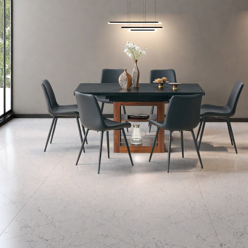 Ensembles de tables de salle à manger extensibles avec rangement, finition noyer et noire, parfaits pour les espaces de salle à manger et de bureau modernes