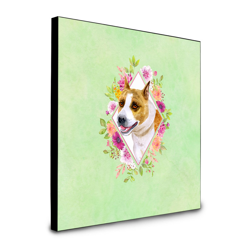 Panneau mural Dollman Flowers, Vert, Bull terrier blond