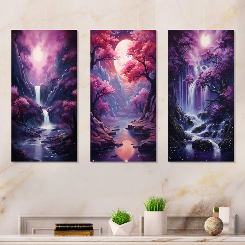 Surréalisme prune cosmique Cascade, H 28 po x l 36 po