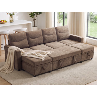 101.6" Modular Sectional Sleeper Sofa, Convertible U-Shaped Couch with Pull Out Sofa Bed, Modern Chenille 6 Seat