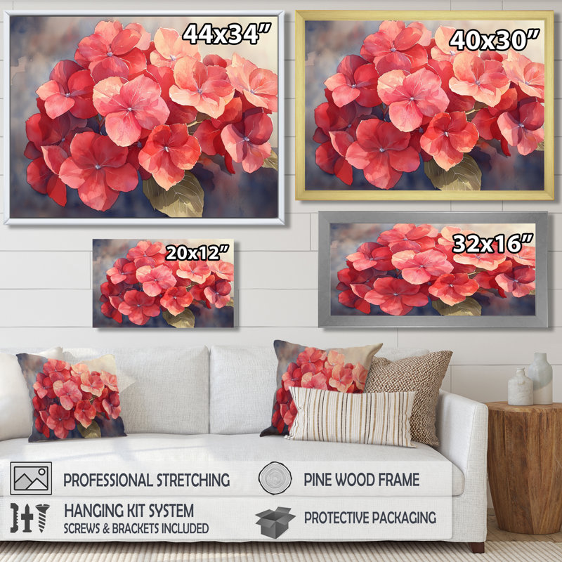 Jach Red Hydrangeas In The Evening Breeze II - Hydrangea Wall Art, Reproduction encadrée d'une seule photo, H 30 po x l 40 po