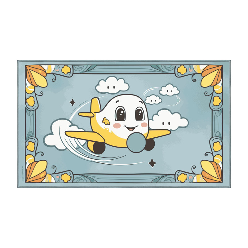 Zoomie Kids Cars Plane Train Kids Rug, Rectangle 2' x 3'