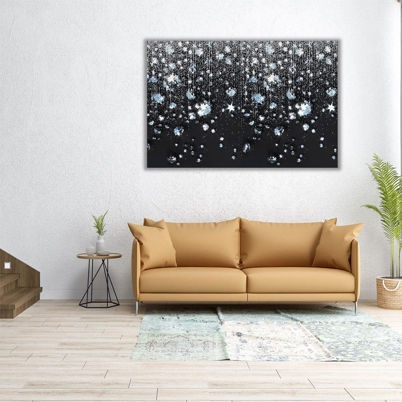 Art mural noir et blanc, art mural abstrait, grand art mural moderne pour chambre à coucher | Diamants , H 24 po x l 36 po