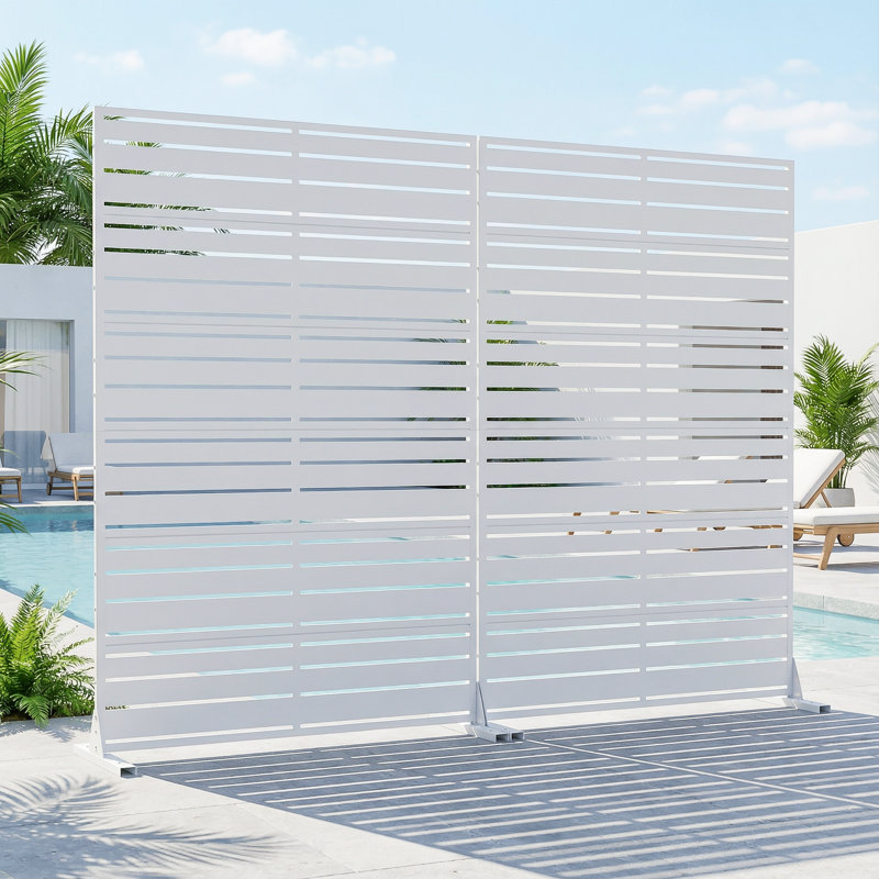 Panneau de clôture d'intimité en métal à rayures horizontales, H 72 po x l 35 po x P 16 po, Blanc, 2