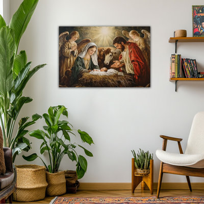 Grande reproduction de la crèche de Noël, peinture de la naissance de Jésus-Christ, affiche de l'œuvre d'art spirituel sur toile Mary Joseph Angels