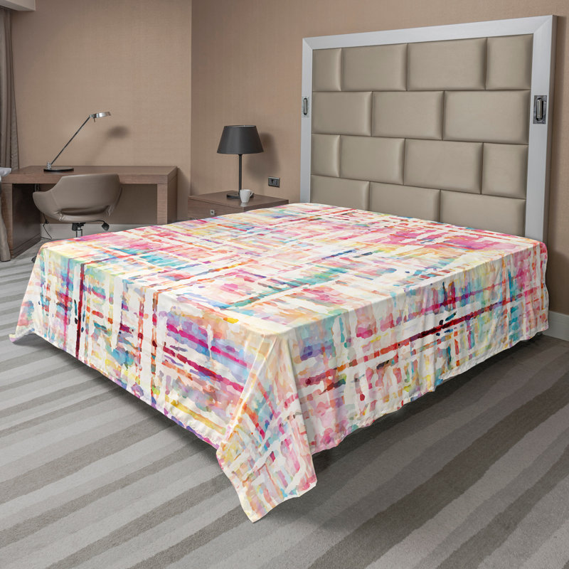 Ambesonne Top Flat Sheet Curving Art, King Flat Sheet, Multicolor Abstract 2