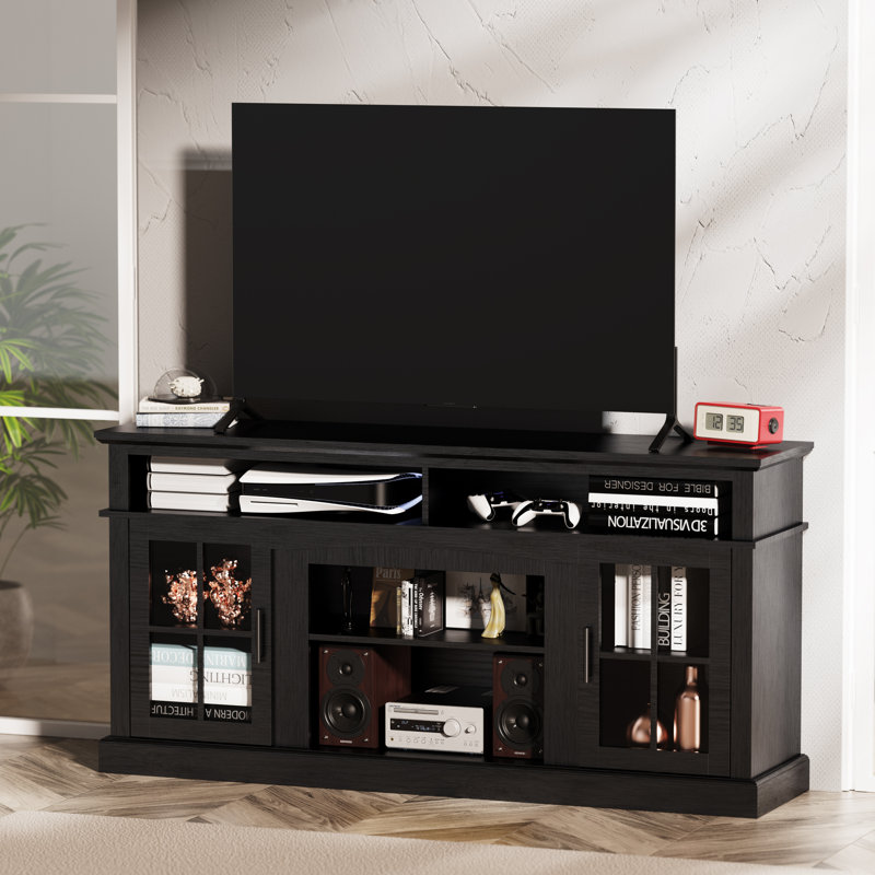 Alinson Farmhouse Media Console TV Stand For TVs Up To 65", Black