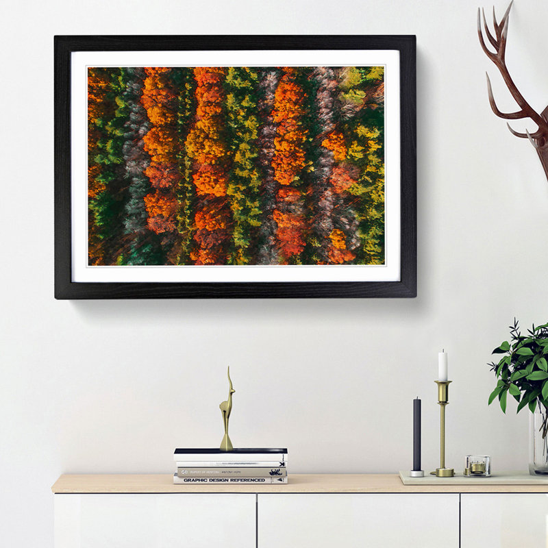 Autumn Forest Stripes - Picture Frame Graphic Art Print, Black Framed, 62cm H x 87cm W x 2cm D