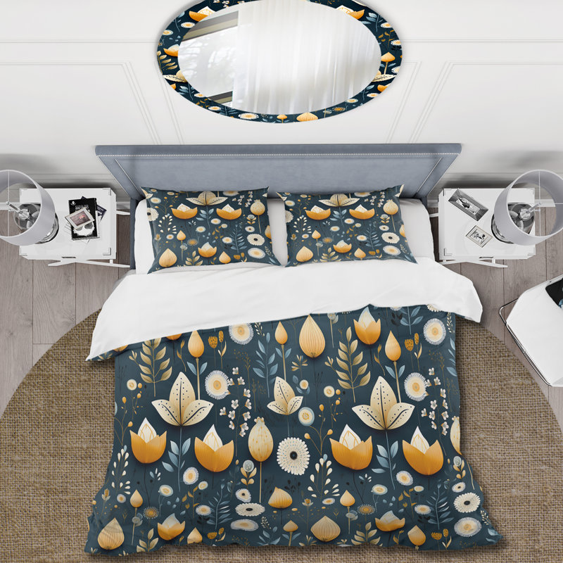 Ensemble de housse de couette jaune et blanc Blooms Oasis Garden II, Housse de couette simple + 1 taie décorative stan