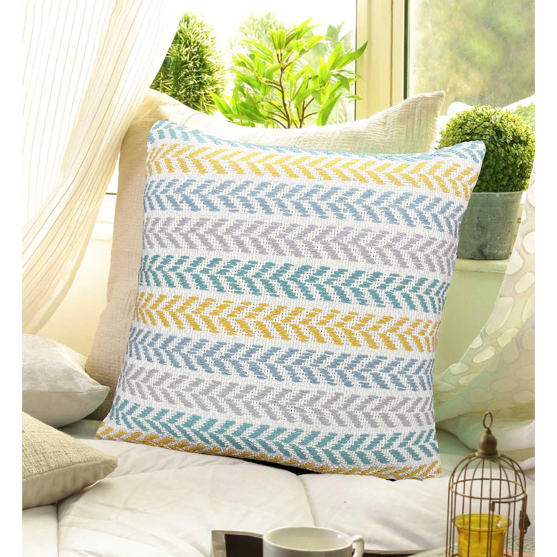 Hand-Woven Chevron Cotton Throw Pillow Set, Yellow/Blue, Polyester/Polyfill