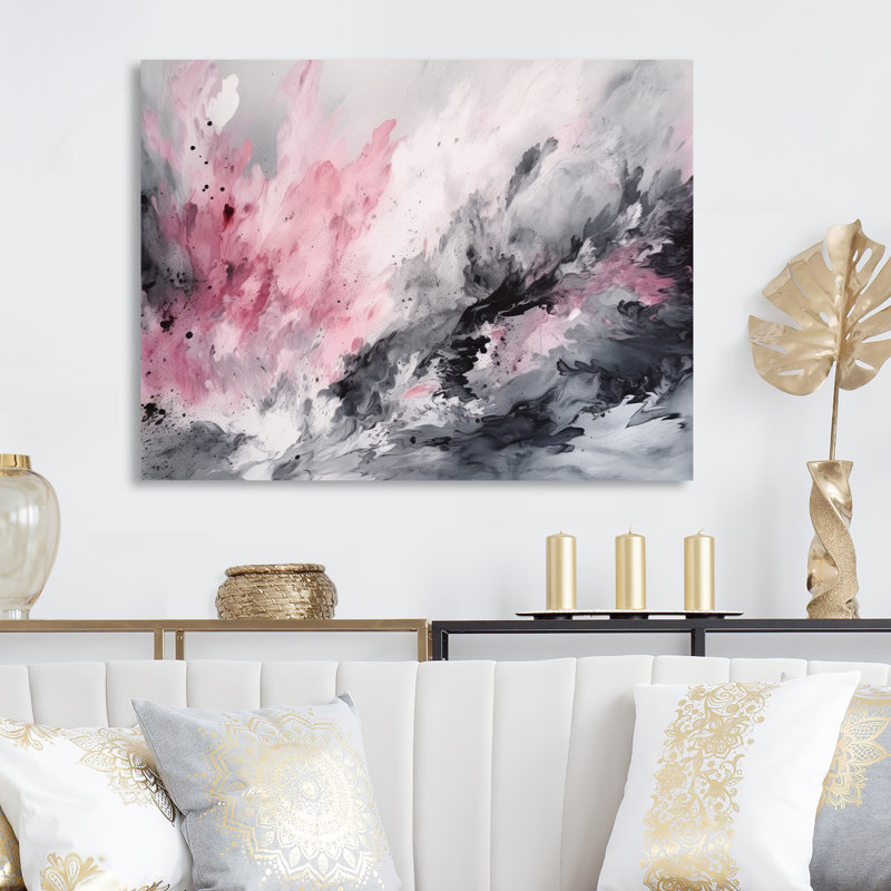 «Evolving In Pink Grey», reproduction sur toile géométrique abstraite, H 12 po x l 20 po x P 1 po, Toile tendue