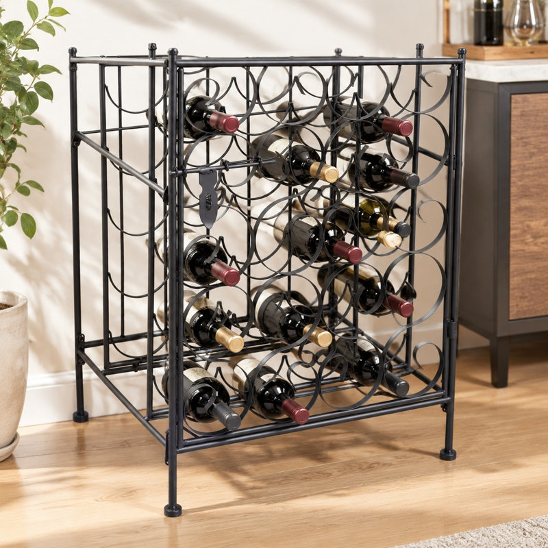 Casier à vin HOMCOM en fer forgé noir, 35 bouteilles, avec serrure, sur pied.