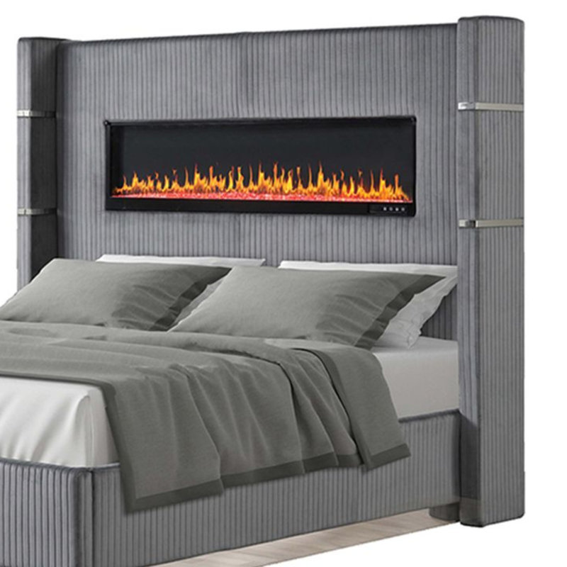 Ashray Upholstered Wingback Bed, King, Gray