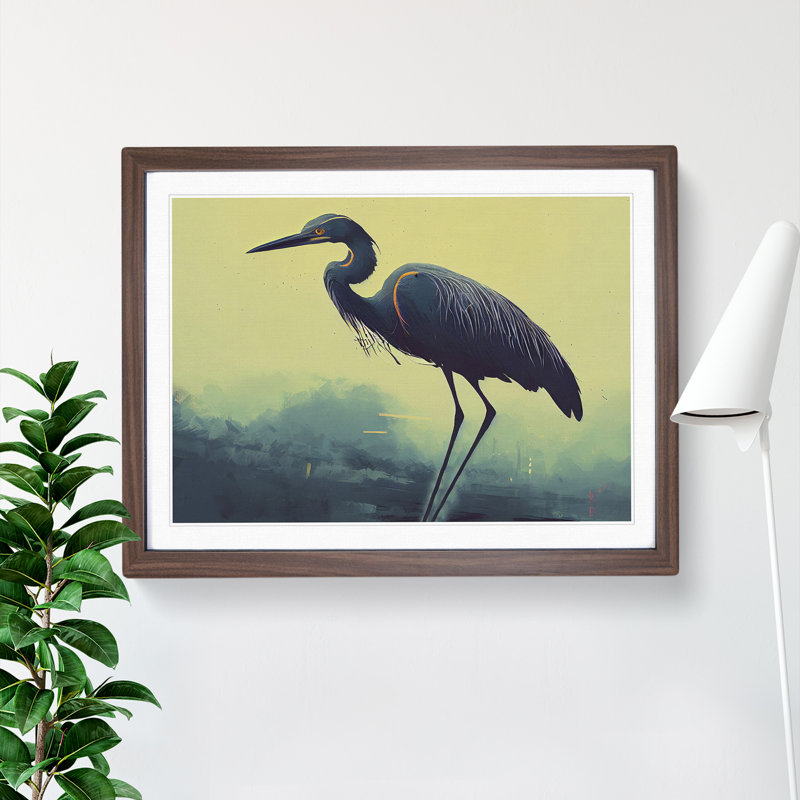 XH1022-1479X Blessed Heron Bird - Single Picture Frame Print, Walnut, 46cm H x 64cm W x 2cm D