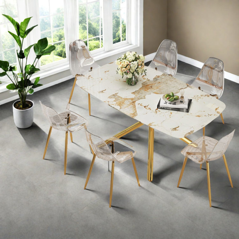 Luxueux ensembles de table de salle à manger en marbre avec pieds dorés, style moderne pour la maison