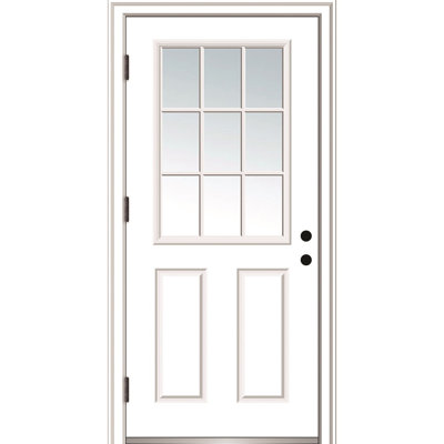 Clear Glass Primed Steel Prehung Front Entry Door