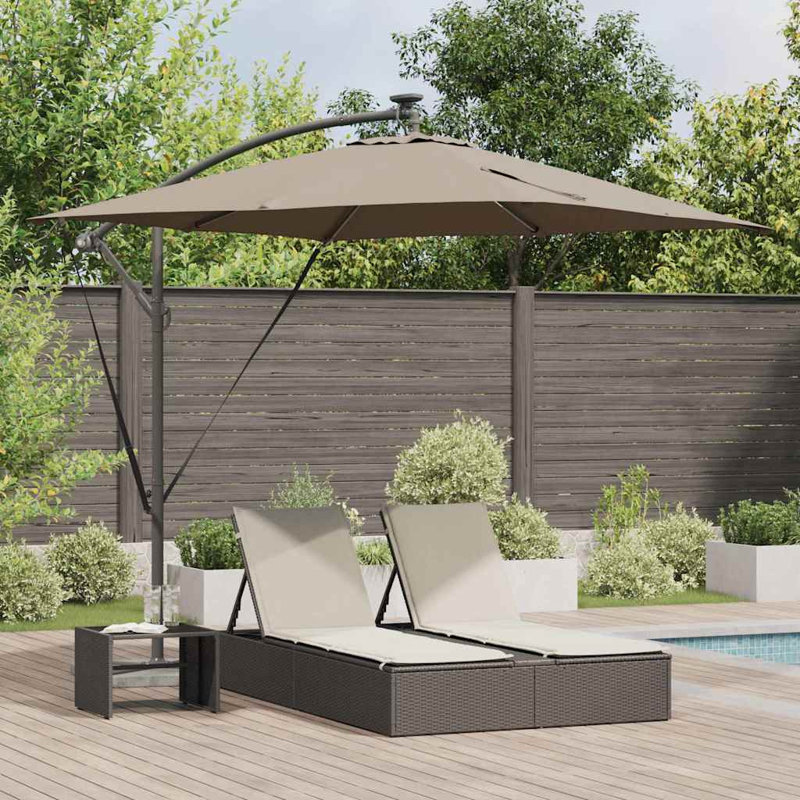 Umbrella with LED Strip Lights Polyester and Aluminium Outdoor Parasol, Taupe, 250cm H x 249cm W x 249cm D