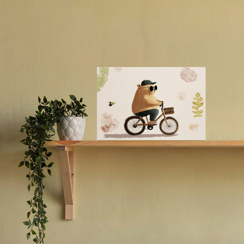 Ours frais, cyclisme, minimaliste, ours ludique, nature, impression murale, H 16 po x l 24 po