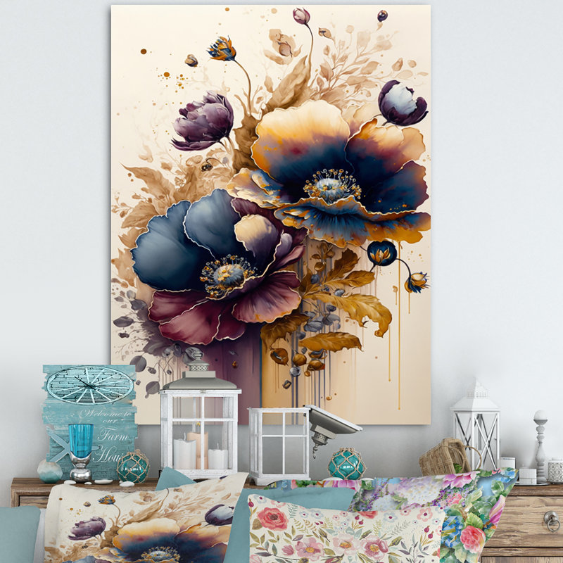 «Night Shade Poppy Floral Design II», reproduction sur toile, H 40 po x l 30 po x P 1,5 po, Toile tendue