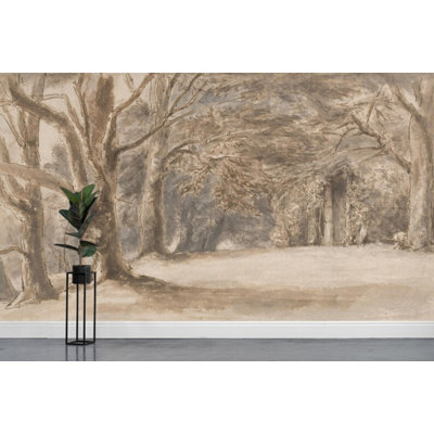 Soft Watercolor Wash Forest Path Scenic Wall Mural for Home Decor