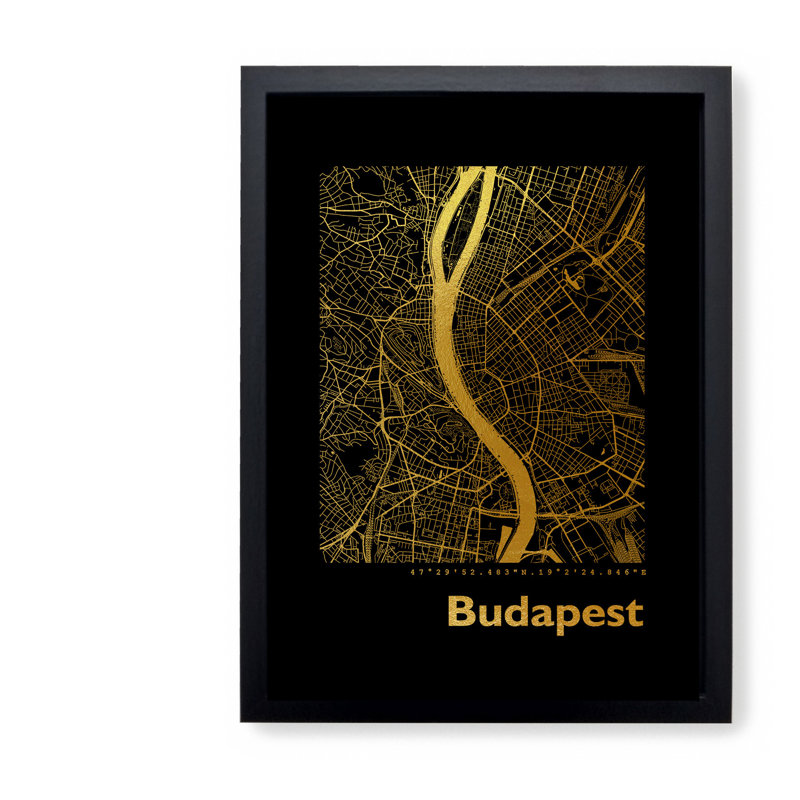 Budapest Map - Single Picture Frame Print, 42.5cm H x 32.5cm W x 3.5cm D