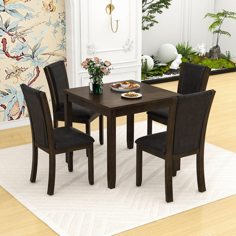 Ensemble de table de salle à manger 5 pièces avec table en bois et 4 chaises rembourrées