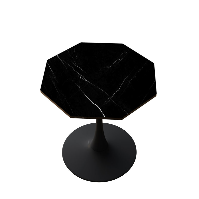 Marios Faux Wood Hexagonal Coffee, Black, Black Marble, 28.7" H x 31.5" W x 29.1" D