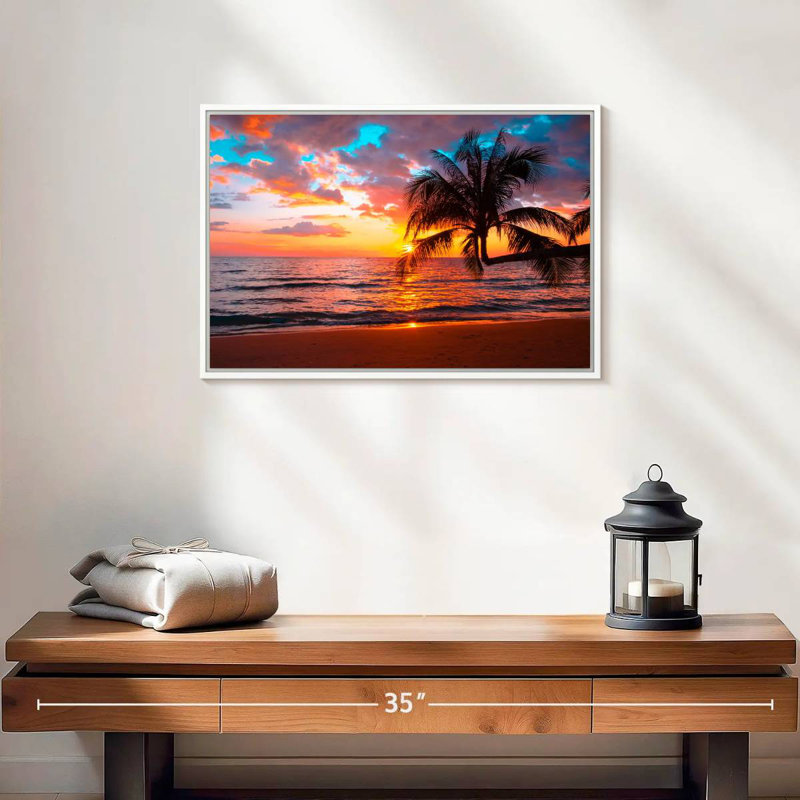 Coucher de soleil sur l'île, Cadre flottant blanc, 19 po x 13 po