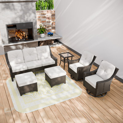 Ensemble de conversation 6 pièces pour ensemble de conversation de patio en osier avec accoudoirs pivotants et coussins épais en oléfine