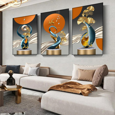 3 Pcs Deer Canvas Wall Art Modern Abstract Paintings Pictures Wall Decor Ginkgo Leaf Luxury Foil Lines Posters Prints For Living Room Bedroom Office Home Decoration Ready To Hang12inx16in Canvas