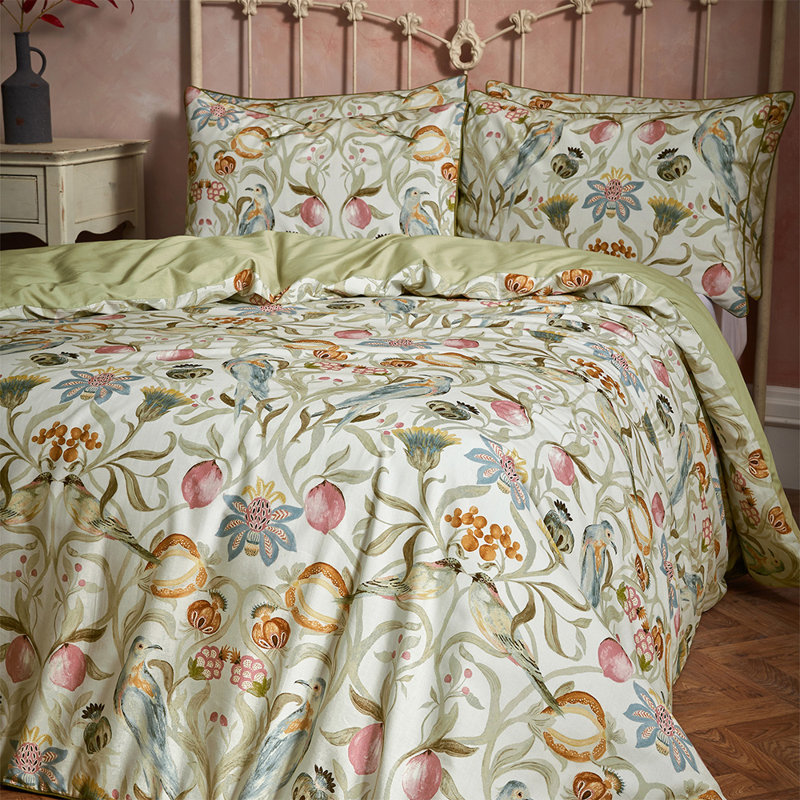 Cotton Floral Duvet Cover Set with Pillowcases Included, Double - 2 Standard Pillowcases, Cream