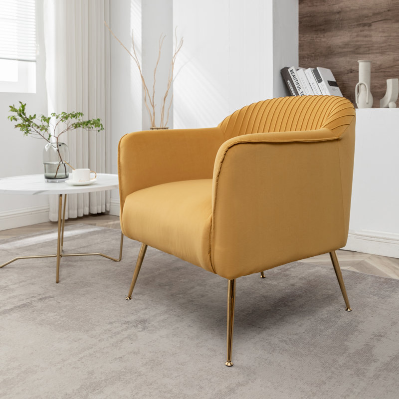 Raziye Velvet Barrel Chair, Mustard Yellow