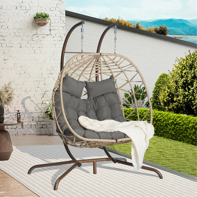 Chaise de patio à structure métallique avec support et coussins pour balcon de chambre à coucher, Gris foncé