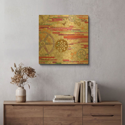 «EU Timetable II on White» par Kathy Ferguson, art mural en métal doré, 24 po x 24 po