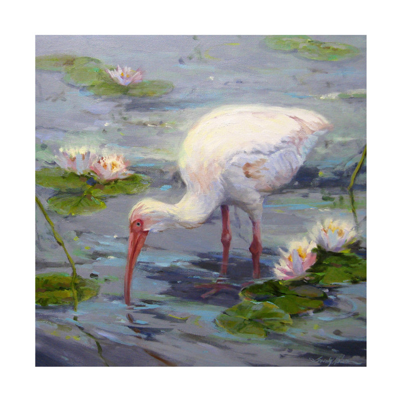 Adélaïde ibis et lys sur toile par Sandy Nelson, reproduction, H 35 po x l 35 po x P 2 po