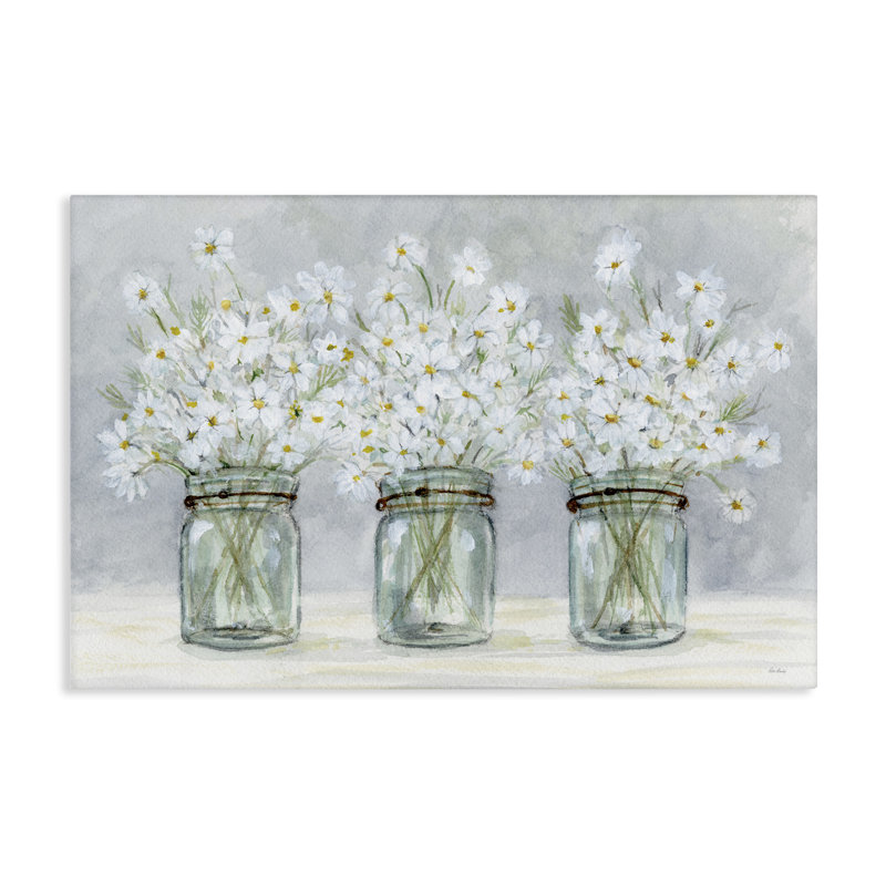 "Daisies In Jars", art mural sur toile par Patti Bishop, H 24 po x l 36 po