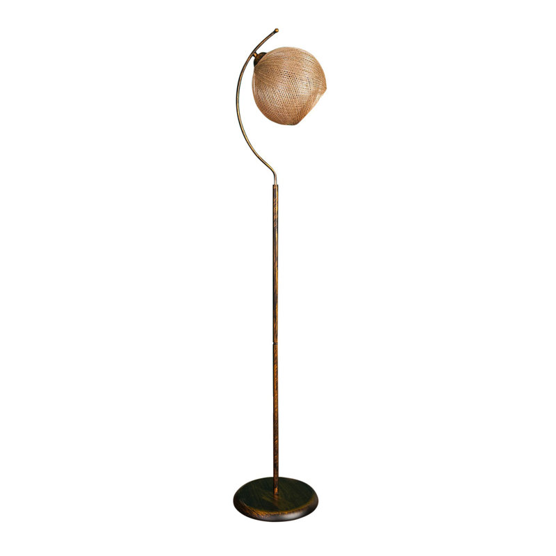 Lampe sur pied élégante avec corps en métal et capuchon en jute, hauteur de 65,0 po | Finition dorée et noire, douille E27 (60 W maximum) | Interrupteur marche / arrêt sur câble, certifié CE | Parfait pour le salon, la chambre à coucher ou le bureau