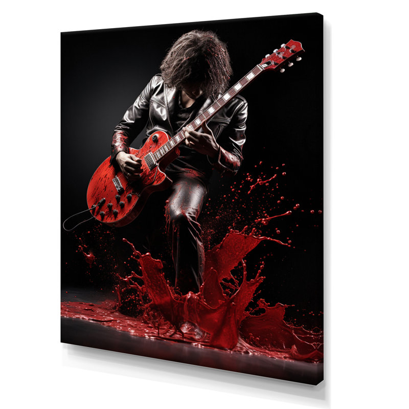 Xabian, rouge, noir, musique, guitare, passion, H 32 po x l 24 po x P 1 po, Toile tendue
