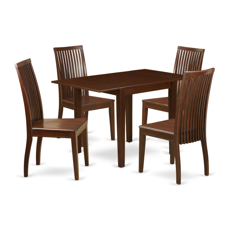 5 Piece Kitchen Table & Chairs Set Includes a Rectangle Dining Room Table with Dropleaf and 4 Dining Chairs, Mahogany