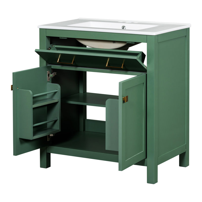 30-Inch Green MDF Freestanding Single Sink Vanity with White Ceramic Top
