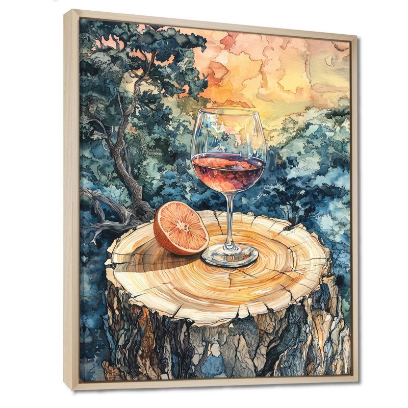 Gillyard pamplemousse avec verre de vin dans un vignoble - Décoration murale vignoble, H 40 po x l 30 po, Crème, crème