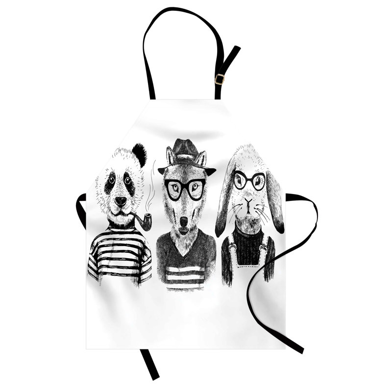 Tablier East Urban Home Animal unisexe, panda cigare, taille adulte, noir gris blanc